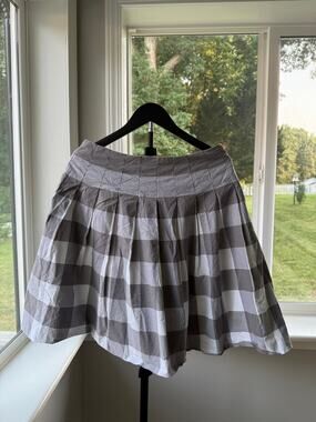 Liz Claiborne Gray Gingham Pleated A-Line Skirt Size 12 Coastal Classic